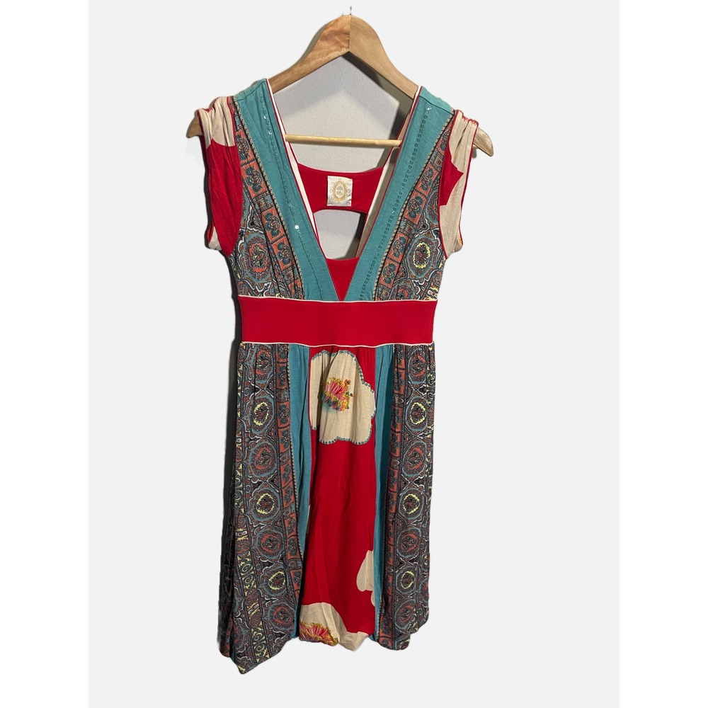 Anthropologie Rio Rio Dress Womens XS Red Mixed Print Sequin Boho 87AADDZ142